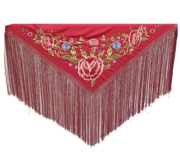 Red Shawl Embroidered in Colors